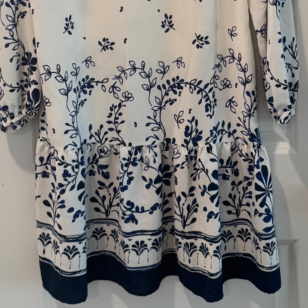 Rachel Zoe Blue White Floral Border Print Tunic Dress Size S *HOST PICK* - Picture 9 of 10